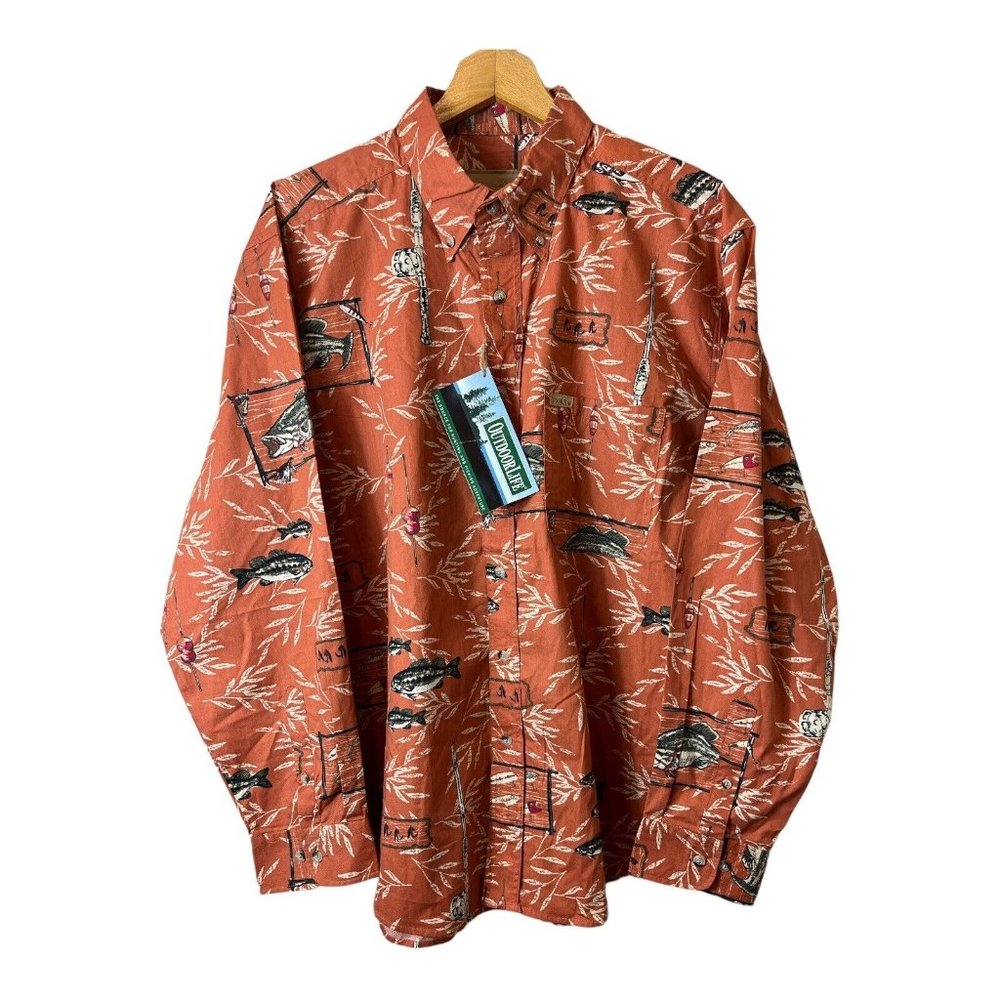 Outdoor Life Men's L Shirt Bass‎ Fishing Long Sleeve Button Up Fish Angular Lure